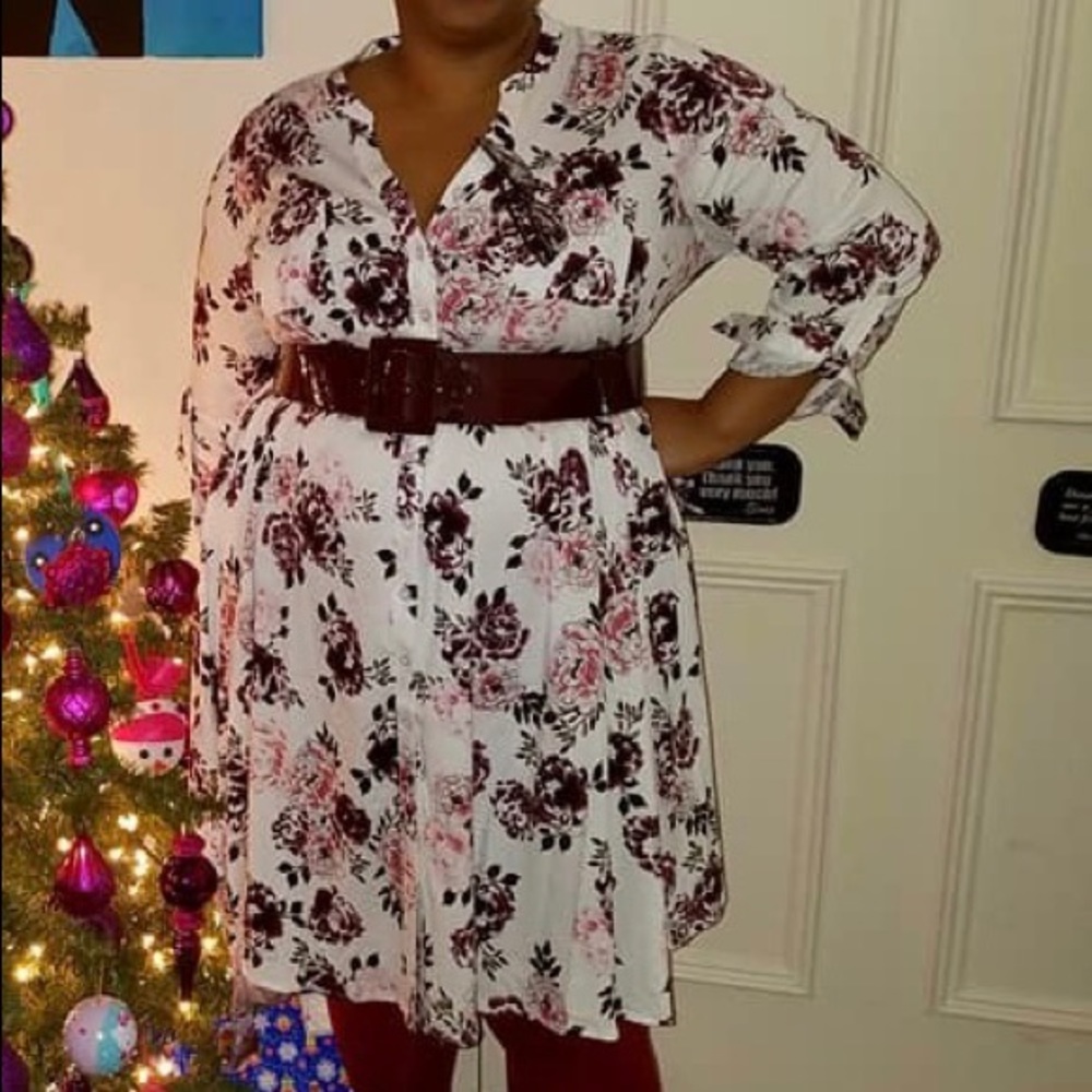 Floral Print Button Challis Shirt Dress (D2)